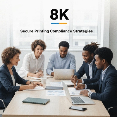 Diverse team collaborating on secure printing compliance strategies