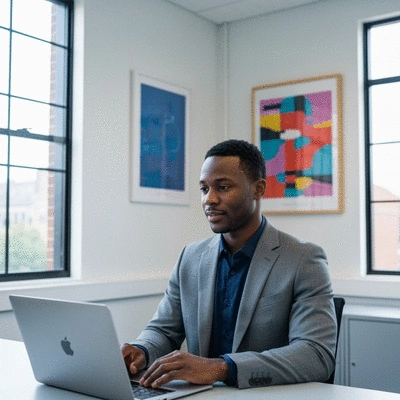 Modern office worker reviewing print security measures on a digital tablet