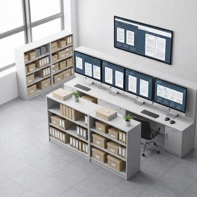 Professional looking document control center with digital and physical documents